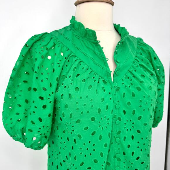 NWT Pretty Garden Eyelet Puff Sleeve Blouse Top Kelly Green Womens Size S - Picture 4 of 9